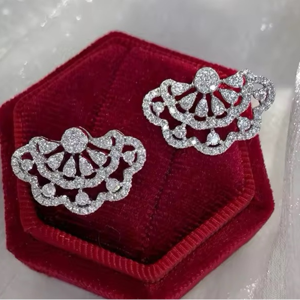 Scalloped CZ Silver Earrings